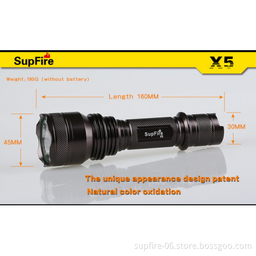 high power 1100lumens and aluminum alloy drop asistance flashlight and emergency rechargeable LED flashlight SupFire X5